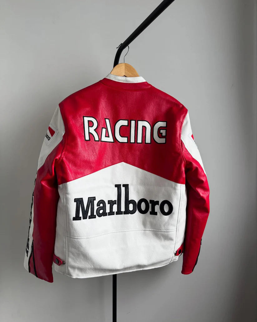 Red and White Malboro Jacket Racing PU Leather