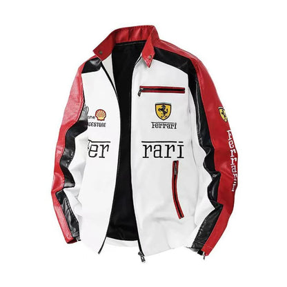 White and Red SF Vodafone Jacket RACING PU Leather