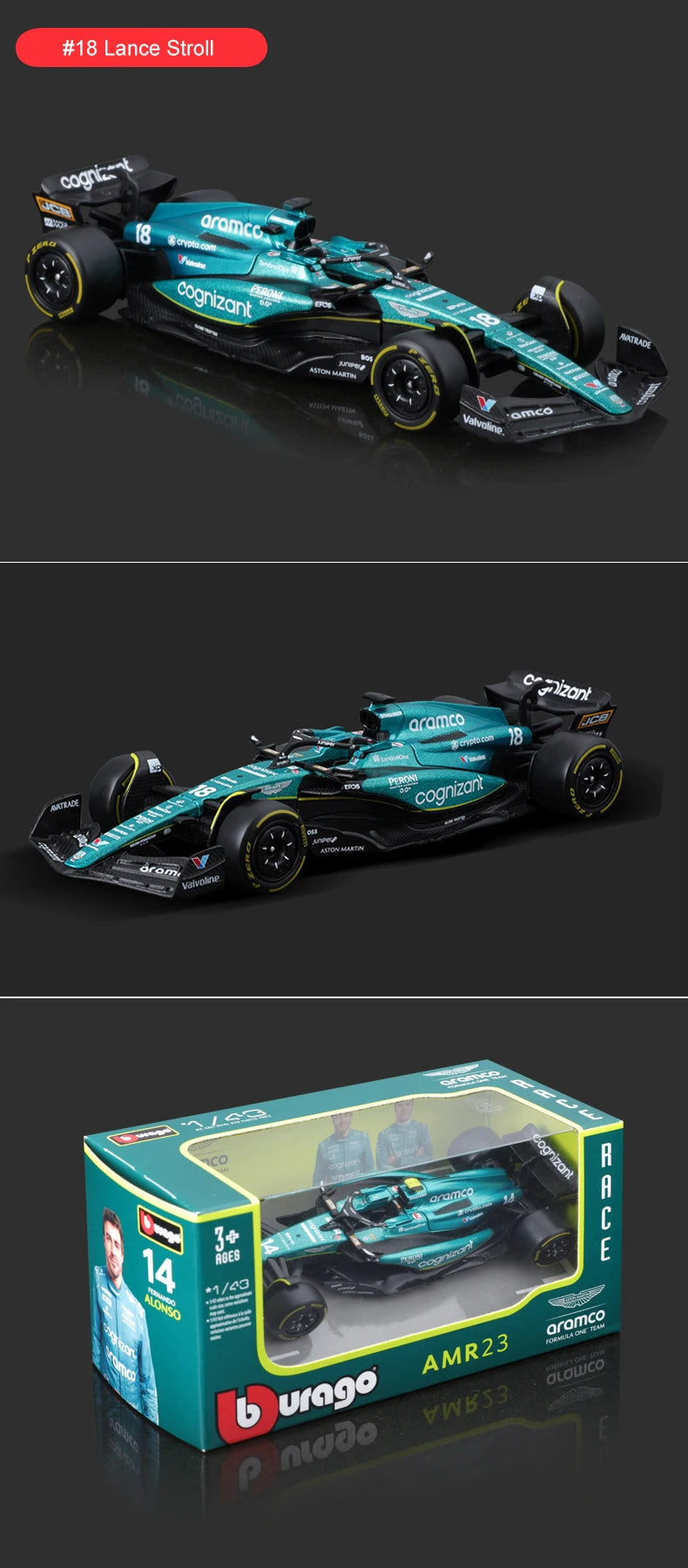 Bburago 1:43 Aston Martin AMR23 F1 #14 & #18