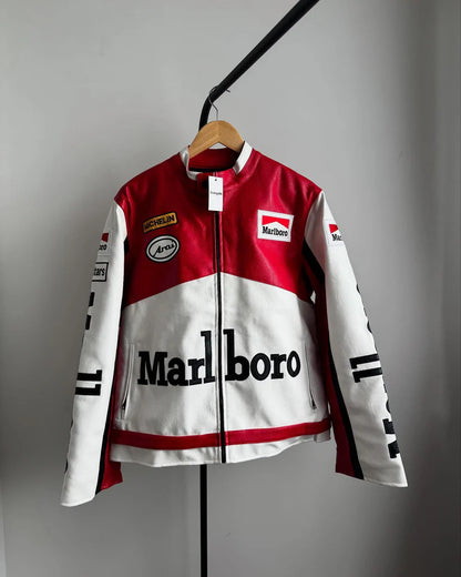Red and White Malboro Jacket Racing PU Leather