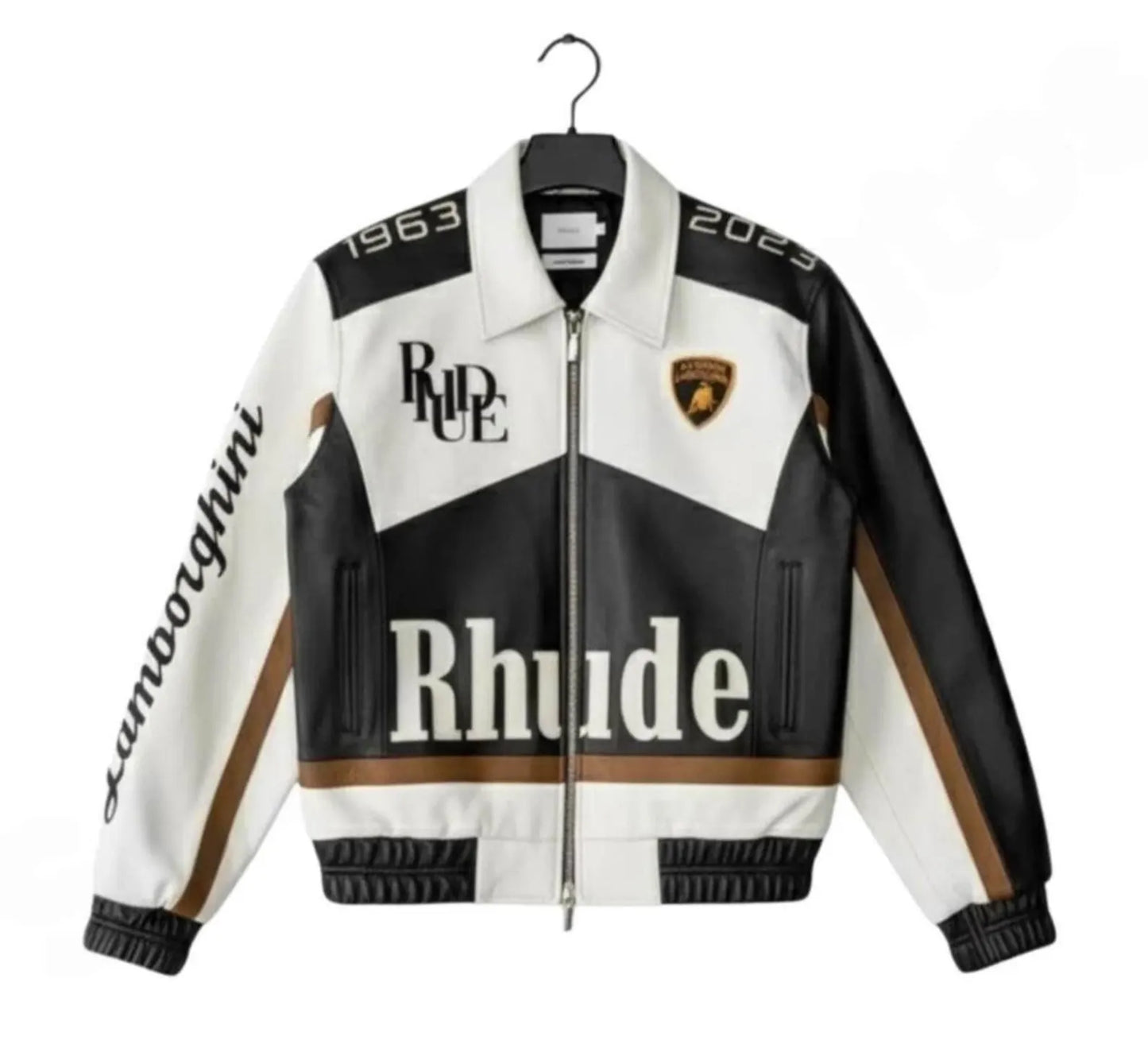 White and Black Lamborghini Rhude Jacket Racing PU Leather