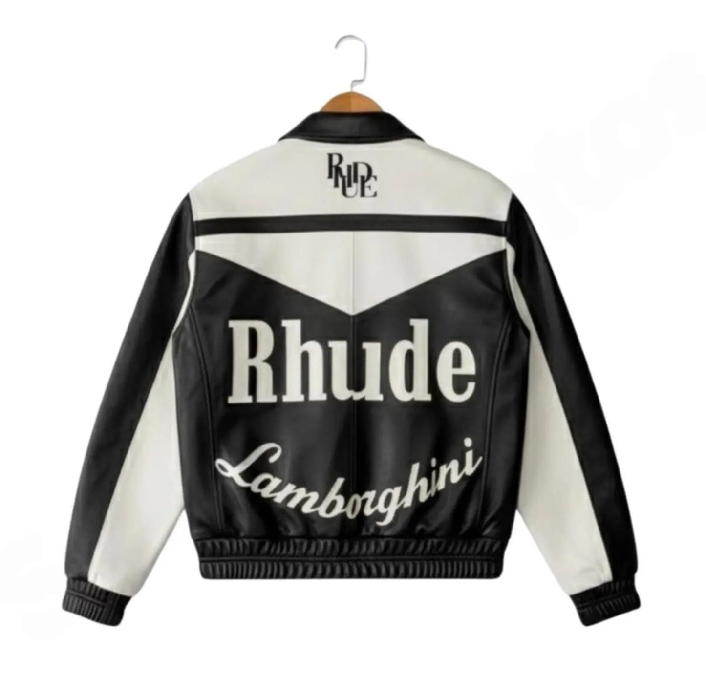 White and Black Lamborghini Rhude Jacket Racing PU Leather