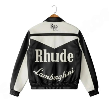 White and Black Lamborghini Rhude Jacket Racing PU Leather