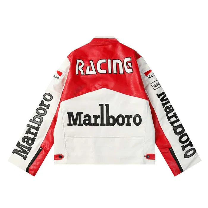 Red and White Malboro Jacket Racing PU Leather