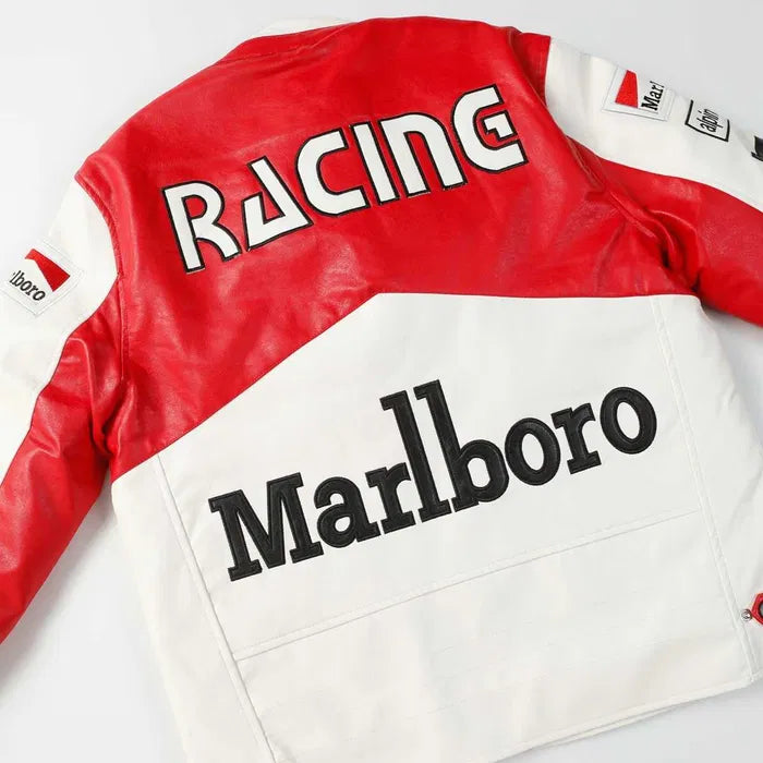 Red and White Malboro Jacket Racing PU Leather