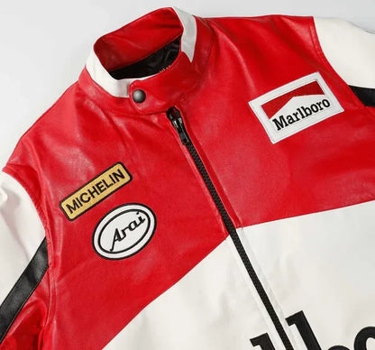 Red and White Malboro Jacket Racing PU Leather