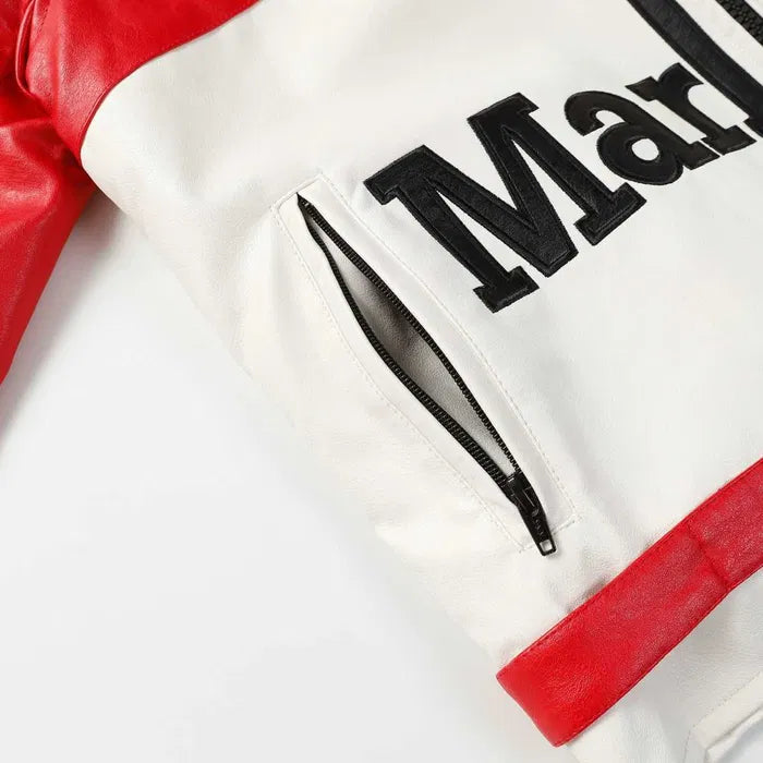 Red and White Malboro Jacket Racing PU Leather