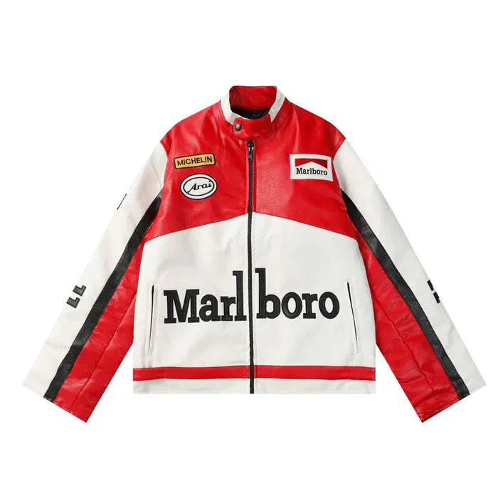 Red and White Malboro Jacket Racing PU Leather