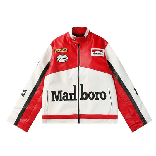 Red and White Malboro Jacket Racing PU Leather